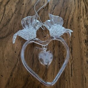 Spun Glass/Crystal Heart Shapped And Dove Ornament